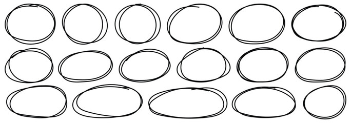 Hand drawn scribble circles set. Set of Hand drawn circle line sketch. Highlight circle frames. Vector illustrator.