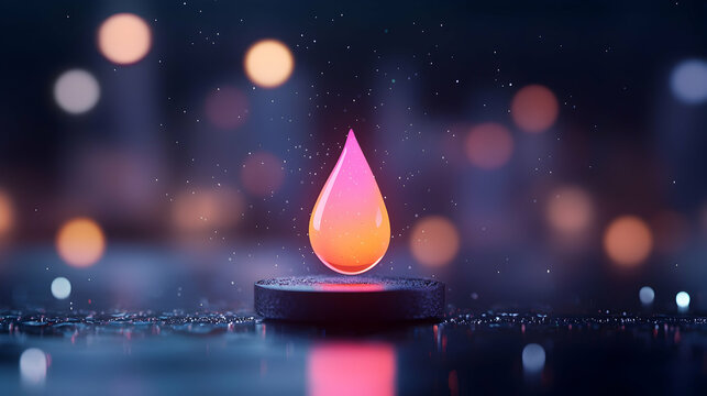 Glowing Pink and Orange Drop on Dark Platform at Night