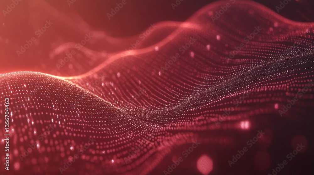 Poster abstract red particle wave background.