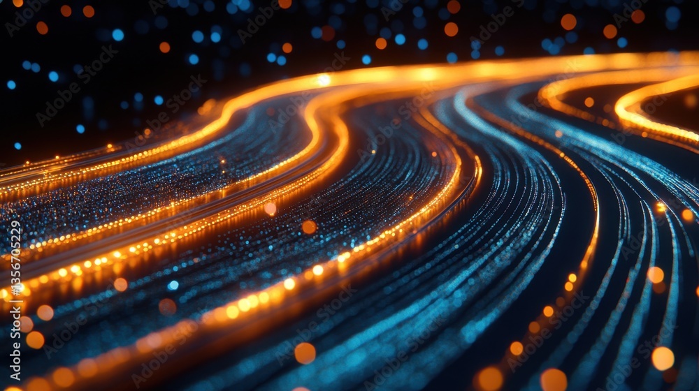 Poster abstract futuristic technology background with glowing neon light trails and data streams in cybersp