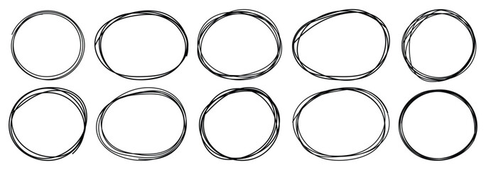 Hand drawn scribble circles set. Set of Hand drawn circle line sketch. Highlight circle frames. Vector illustrator.