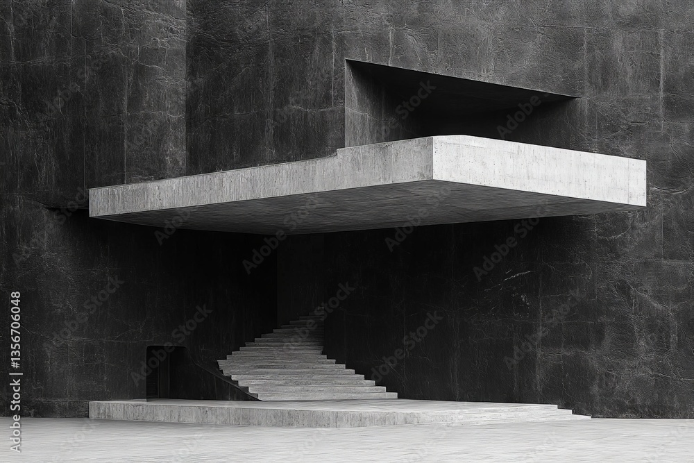 Fototapete modern architectural design features a striking cantilevered structure with a contrasting staircase 