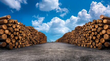 Towering Steel Beams in Industrial Yard Under Clear Blue Sky