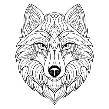 wolf head vector and mandala line art 