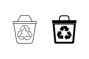 Recycling Bins Outline and Solid Icon Designs for Waste Disposal