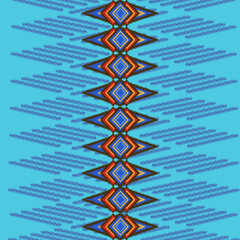 The Ikat weave pattern is a traditional seamless zigzag pattern of blue, sky blue, black and red shawls or shawls on a turquoise background.