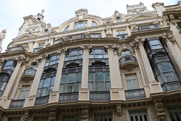 Fototapeta premium Majestic buildings modernist architecture style in the center of town of Albacete city
