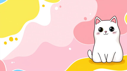 Adorable White Cat in Pastel Pixel Art Setting