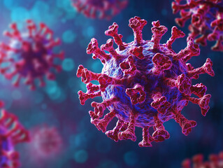 Obraz premium 3D illustration of coronavirus COVID-19 microscopic virus, infectious disease outbreak, pandemic medical concept, viral pathogen with spiked protein structure