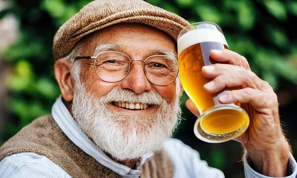 Senior Man Outdoors with Beer