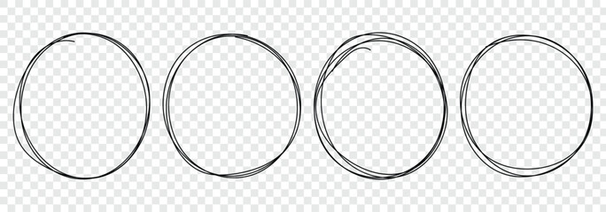 Handdrawn doodle circle highlights. Hand drawn scribble circles. Highlight circles set. Scribble ovals, circle and highlight text. Marker scratch scribble in rounder. Vector illustrator. 