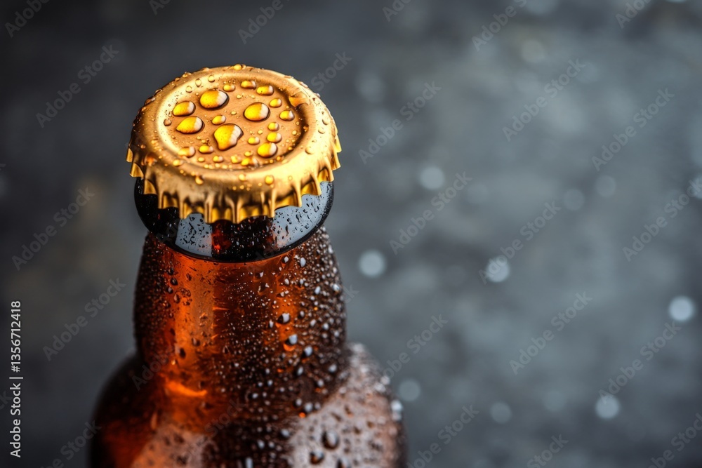Aufkleber refreshing bottle of beer with condensation in a stylish setting