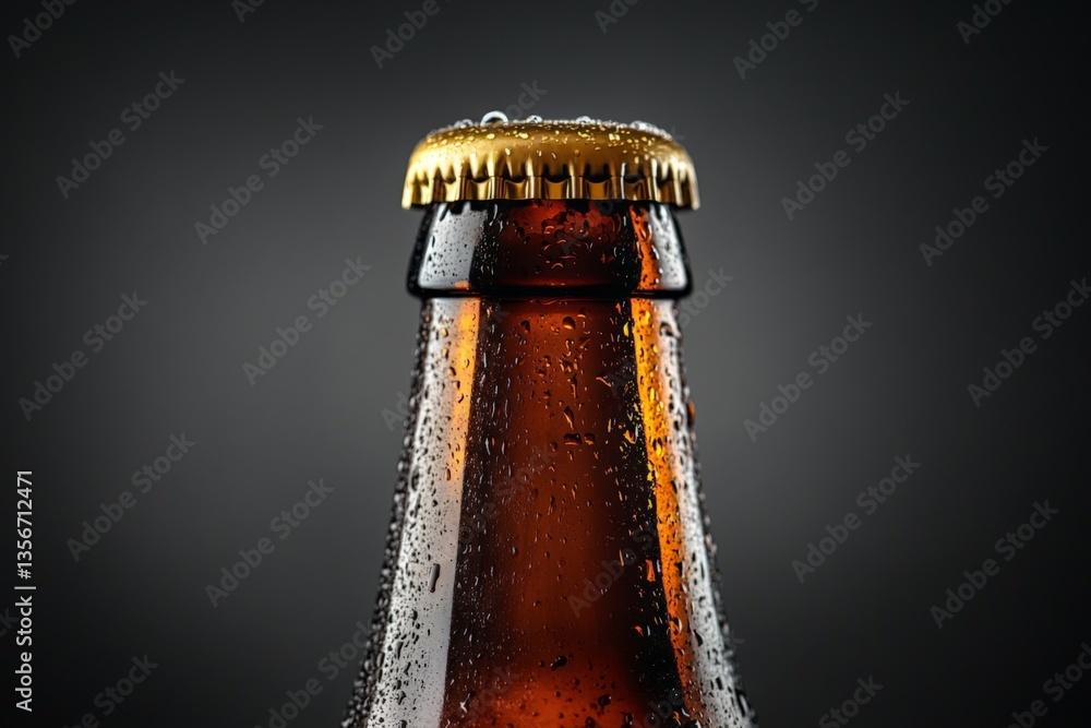 Aufkleber close-up view of a chilled beer bottle with condensation on a dark background showcasing refreshing 