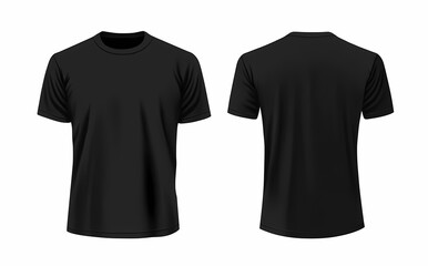 Classic Black T-Shirt: A detailed studio shot showcases a classic black t-shirt from both front and back, capturing its simple design and versatility
