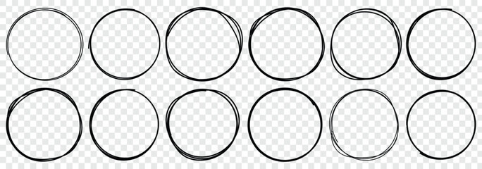 Handdrawn doodle circle highlights. Round brush mark. Scribble ovals, circle and highlight text. Flat decorative vector design isolated illustration. Ellipses in doodle style. 