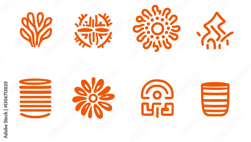Aufkleber abstract patterns: a collection of unique and abstract orange patterns arranged in rows, showcasing 