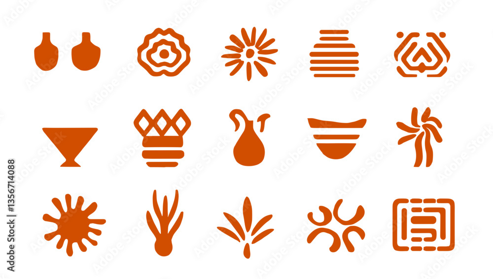 Poster artistic icons: a collection of diverse and creatively designed icons, presented in a simple and ele
