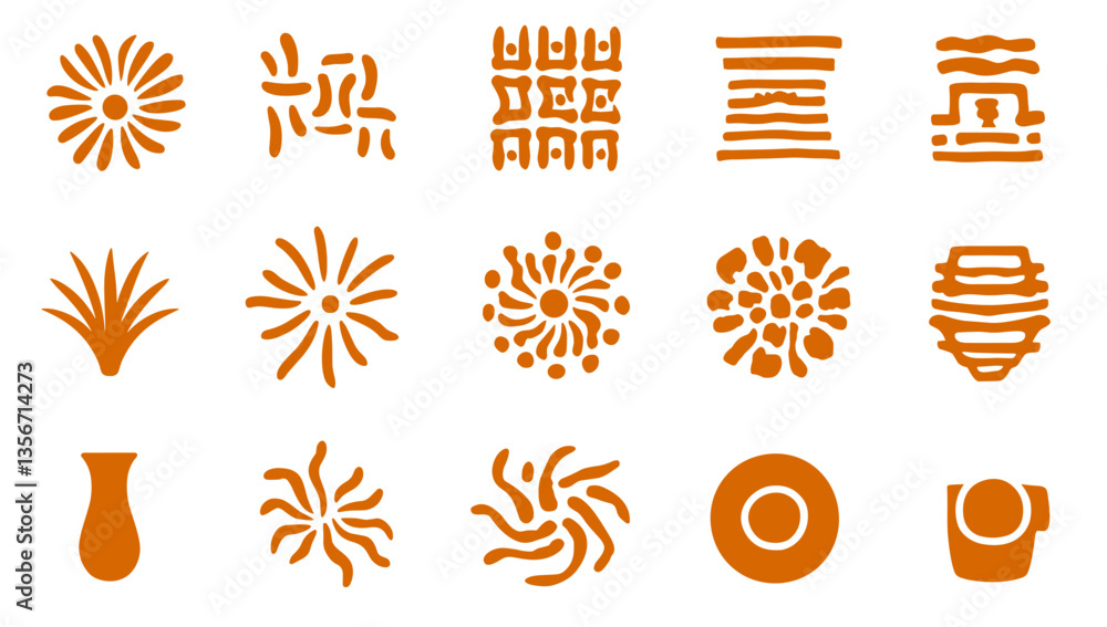 Poster artistic icon set: a collection of unique, artistic icons in a minimalist style. they represent a va