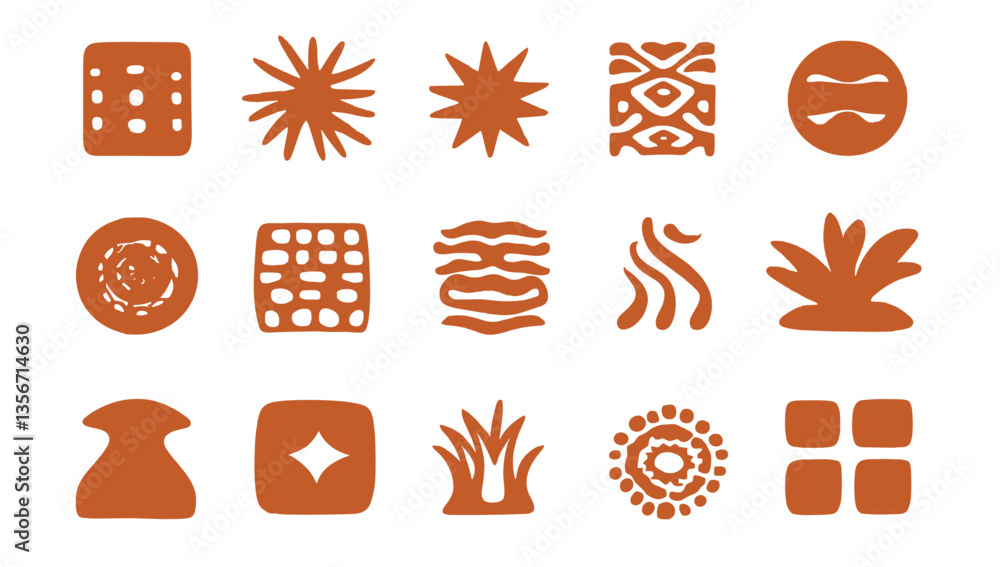 Poster abstract pattern set: a collection of abstract, earth-toned shapes and patterns, ideal for design re