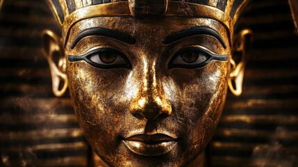 Golden Pharaoh Mask Illuminated by Warm Sunlight with Ancient Egyptian Details