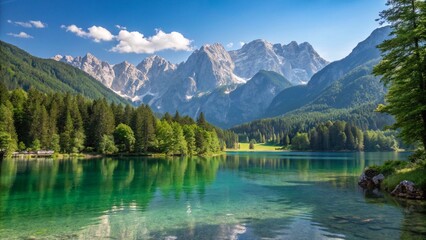 Fototapeta premium colorful-summer-view-of-fusine-lake--bright-mornin (3)