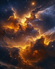 Fototapeta premium Ethereal nebula with golden light and cosmic dust creating a celestial spectacle of space exploration and interstellar travel