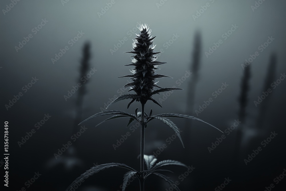 Aufkleber close-up of a flowering plant in a dark environment showcasing intricate details and unique textures