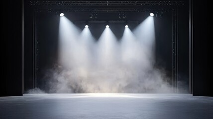 filled illuminating an empty stage abstract background setting with smoke, creating a dramatic and atmospheric Spotlights