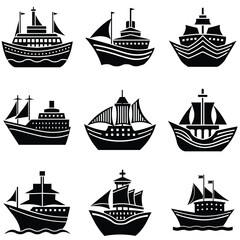 Vector Collection of Simple Black Ships