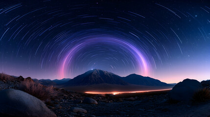 Obraz premium Night Desert Landscape with Starry Sky and Milky Way Arc