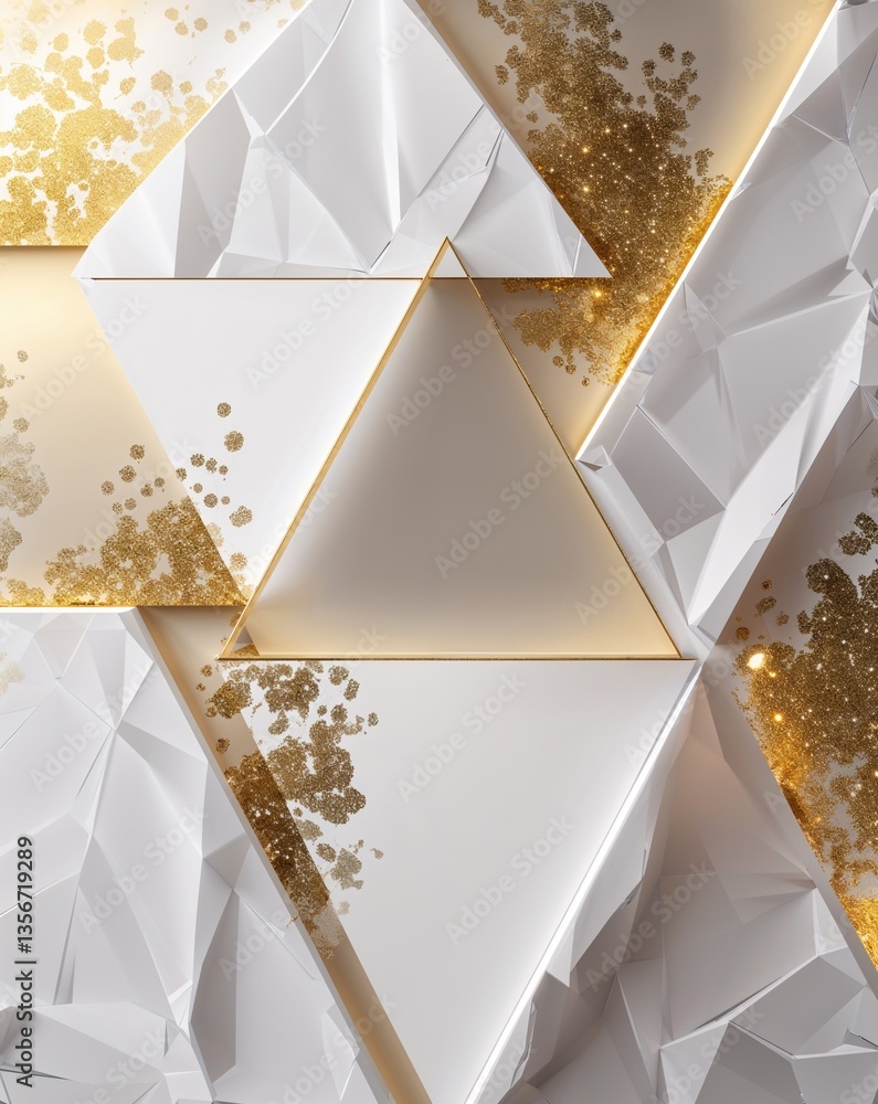 Poster white with gold transparent geometric shapes layer abstract background for card or greeting template