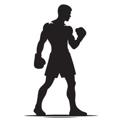 Ring Warrior Boxer silhouette, defending his title with pride - Boxer illustration - Minimalist Boxer vector - Battle-ready stance

