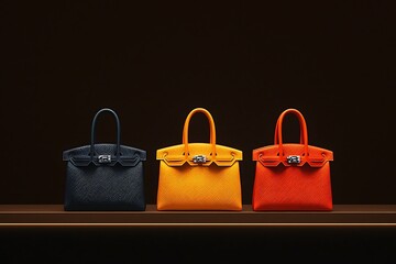 Three Luxury Handbags Display.
