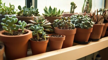 Lush collection of succulents in terracotta pots, showcasing vib
