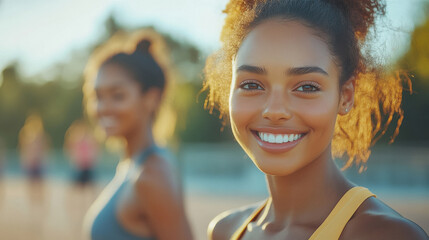 two young fitness women standing together