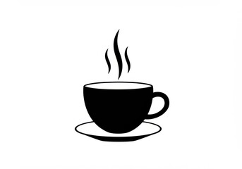 Obraz premium Coffee cup steam rising minimalist design black and white silhouette curved lines