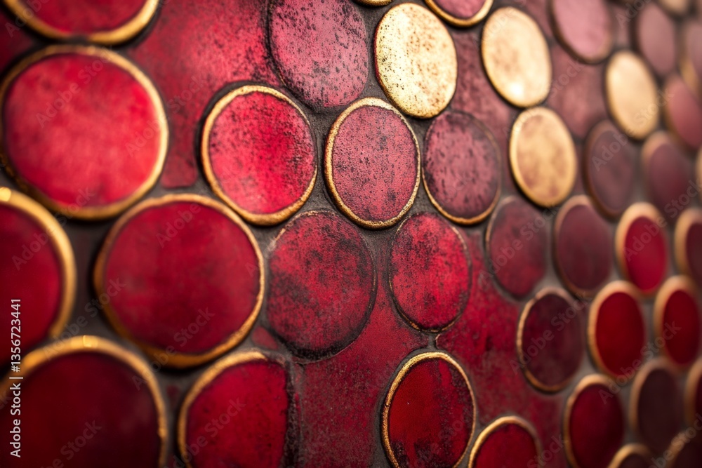 Poster bright red and golden circular decor creates a stunning wall display in an artistic setting