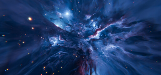 Deep Blue Nebula Background with Bright Star Clouds in Space