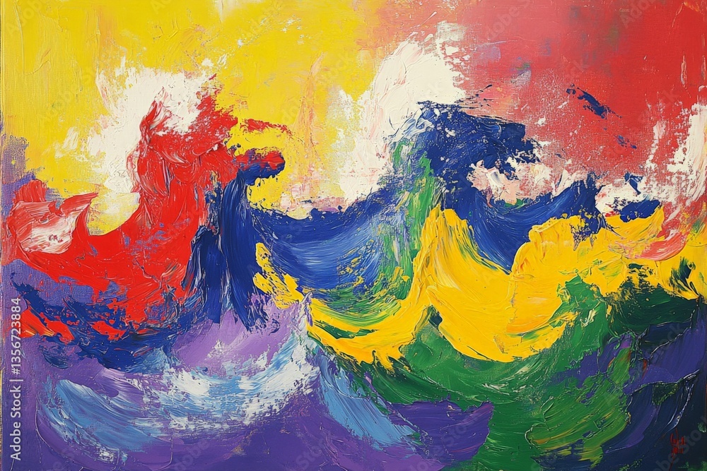 Poster Vibrant abstract painting showcasing dynamic waves of color blending together in a creative expression of art