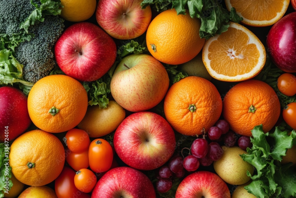 Aufkleber fresh assortment of colorful fruits and vegetables arranged beautifully on a surface at a market in 