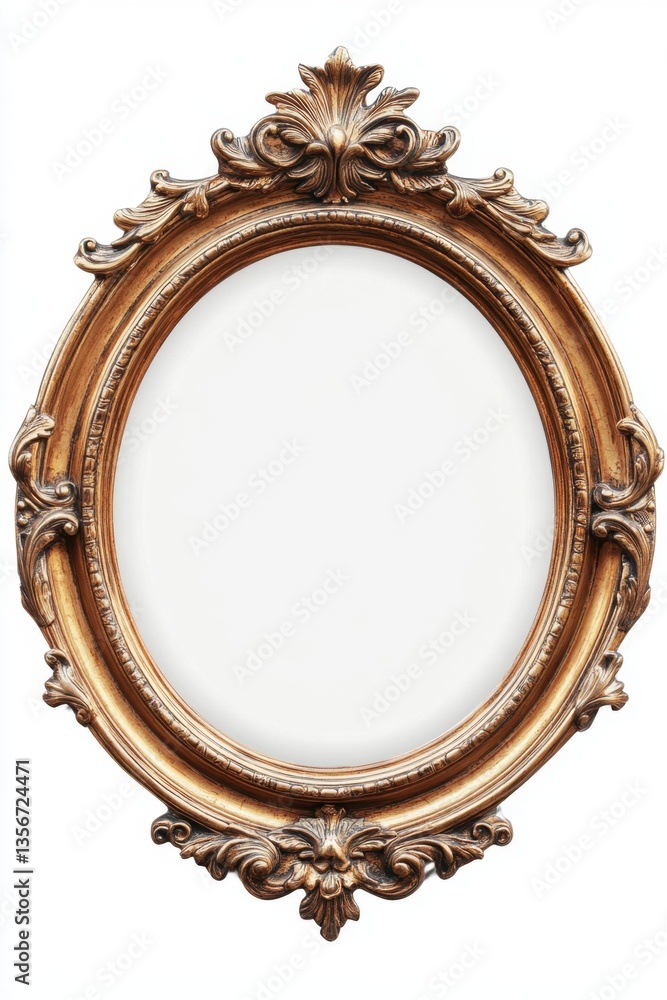 Poster elegant oval frame with ornate gold detailing on white background for portrait display and artistic 