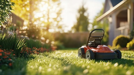 Lawn mower in the backyard