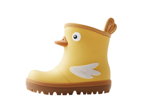 Colorful yellow duck rain boot designed for children or playful adults   on Transparent Background