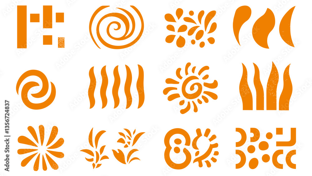 Poster orange design elements: a collection of stylized orange design elements with various shapes, pattern