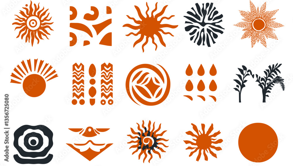 Aufkleber sun symbol collection: a versatile collection of stylized sun symbols, perfect for adding a touch of