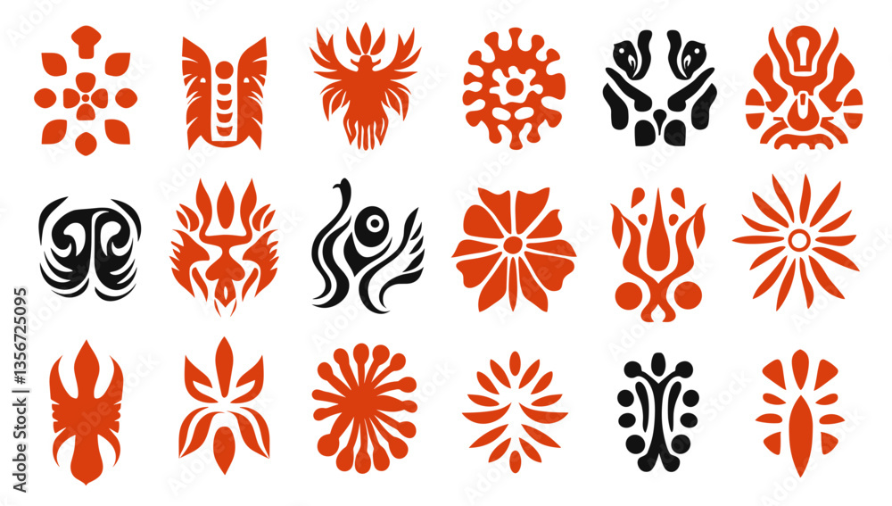 Aufkleber abstract ornament collection: a vibrant collection of abstract ornaments, featuring a variety of sha