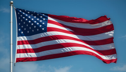 The US flag is fluttering.