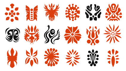 Abstract Ornament Collection: A vibrant collection of abstract ornaments, featuring a variety of shapes and patterns in a minimalist aesthetic. Ideal for design and decorative projects.
