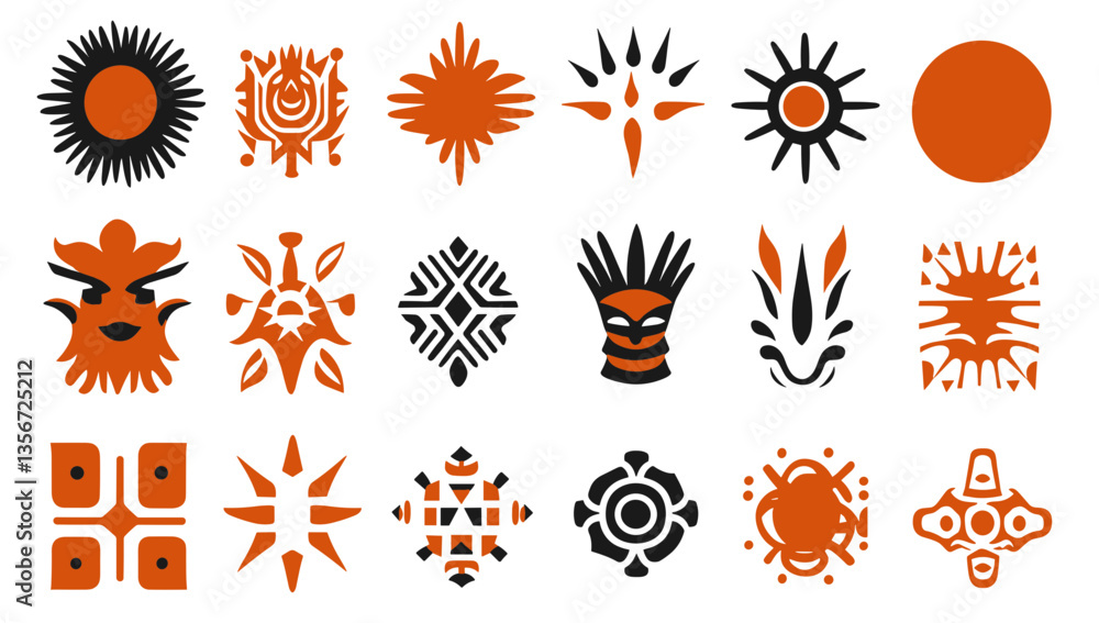 Poster intricate motif collection: an array of meticulously crafted graphic elements, with a focus on cultu