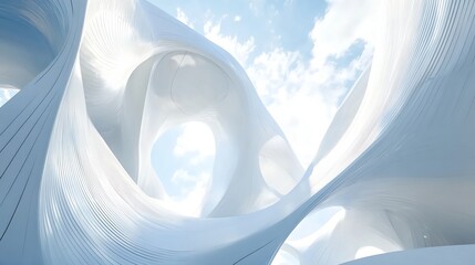 Rendering of Abstract White Architectural Structure with Sky Background